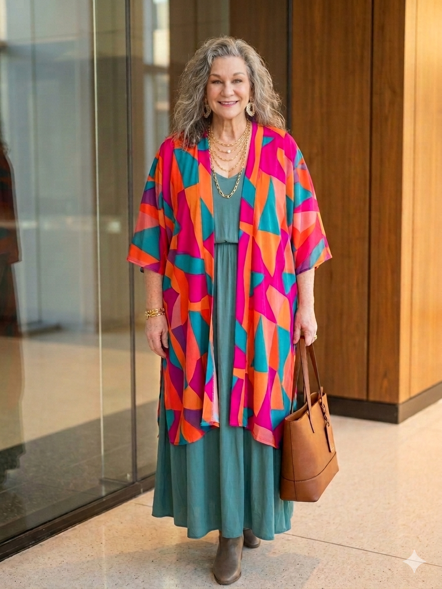 Plus size kimono styling for midlife women